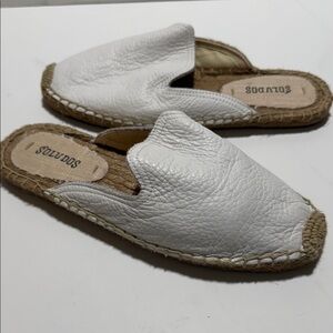 New Soludos White Leather Slip-On Espadrilles